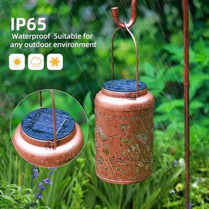 2Pack Hummingbird Solar Lanterns Outdoor Waterproof Lantern Garden Decor Gifts for Women Mom Grandma Hanging Solar Lights Metal Decoration Outside for Yard, Patio,Porch,Tabletop,Pathway - style: F.2pack New hummingbird