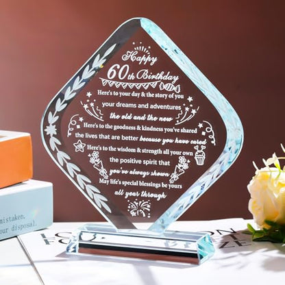 YWHL 60th Birthday Gifts for Men Women Crystal 60th Bday Decorations Best 60 Year Old Birthday Gift Ideas for Mom Grandma Wife Dad Born in 1965 - style: 60th Birthday Gifts