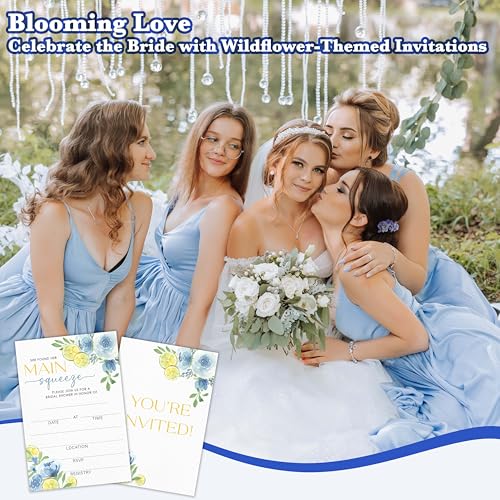 Main Squeeze Bridal Shower Invitations | Lemon Bridal Shower Invites, Blue Floral Citrus Invitations with Envelopes, Wedding Party Decorations-A10 - style: main squeeze