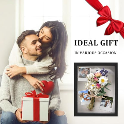 11x14 Shadow Box Display Case with Linen Back and Removable Shelves | Shadow Box Picture Frame, Wooden Memory Box for Wedding Bouquet, Photos, Medals, Keepsakes (Black)