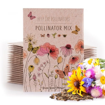 Bentley Pollinator Mix - Pre-Filled, Non-GMO, Non-Coated Butterfly Packets - 25 Annual Wildflower Seeds - Perfect Eco-Friendly Gift