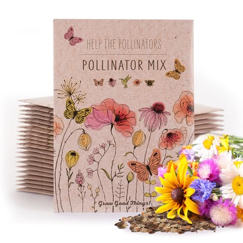 Bentley Pollinator Mix - Pre-Filled, Non-GMO, Non-Coated Butterfly Packets - 25 Annual Wildflower Seeds - Perfect Eco-Friendly Gift