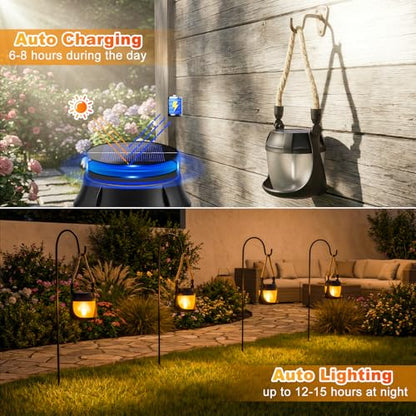 Solar Lanterns Outdoor Waterproof, 2 Pack Solar Flame Lanterns | Waterproof Hanging Solar Powered Outdoor Lights for Camping Yard Garden Patio Tabletop Holiday Decorations - size: 2 Pack