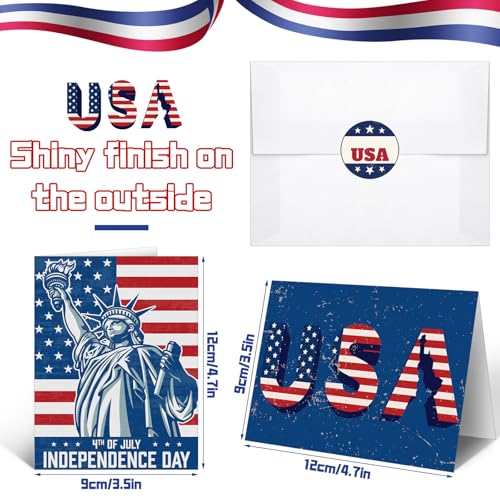 Tisancy 100 Sets Patriotic Thank You Cards with Envelopes Stickers, Vivid | American Flag Greeting Cards, Red White Blue Blank Note, USA Flag Appreciation Cards, for 250th Anniversary Military Veterans - color: Vivid Flag