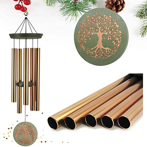 Astarin's Tree of Life Wind Chimes 36in Outdoor Garden Gift for Mom Grandma | 36in tree of life outdoor wind chimes, made from FSC-Certified wood, soft melodic sound, S-hook, patio garden mom gift - color: Gold