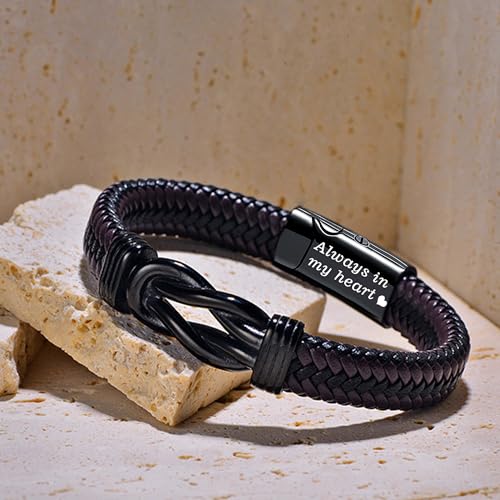 YOUFENG Urn Bracelet for Human Ashes Leather Cremation Knot Cross Bracelet Stainless Steel Keepsake Cuff Bangle Jewelry for Men - color: BrownKnot