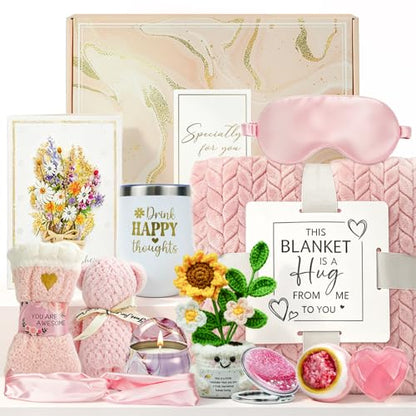 Hug in a Box Gifts for Women, 12-Piece Self Care Gift Package Spa Set | 12-piece birthday, get well soon, thinking of you, sympathy, relaxation spa gift basket for mom, friend, sister