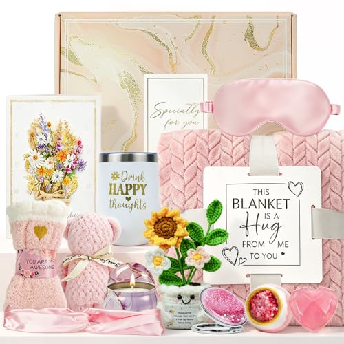 Hug in a Box Gifts for Women, 12-Piece Self Care Gift Package Spa Set | 12-piece birthday, get well soon, thinking of you, sympathy, relaxation spa gift basket for mom, friend, sister