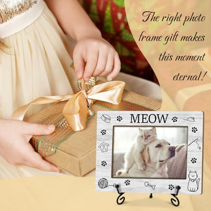Utaqer Cat Picture Frame, You Had Me At Meow, Picture Gifts For Women Wife Friend, Wooden Picture Frame For Birthday Holiday Thanksgiving, 4X6 Photo Frame With Stand -26 - style: Cute Meow