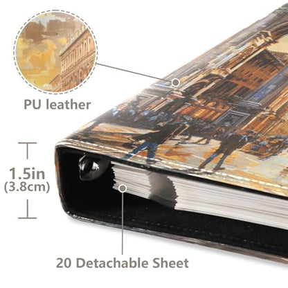 JIPONI Italy Architectures Large Photo Album, DIY Leather Cover Scrapbook Albums for 4x6 5x7 6x8 Pictures, Self Adhesive Memory Book for Wedding, Baby, Family - color: Italian Art