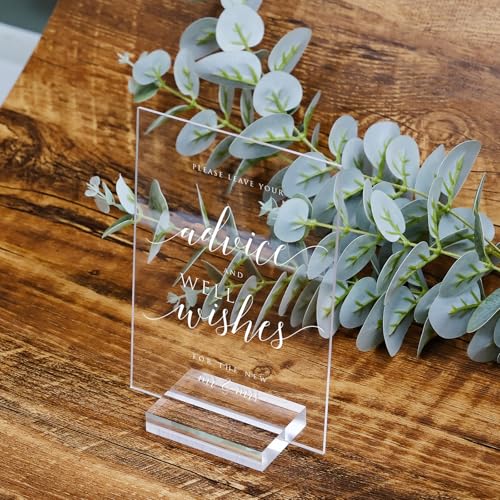 Advice and Well Wishes Sign with Stands, 5"x7" Clear Acrylic Wedding Sign and Stand, Acrylic Wedding TableTop Sign for Wedding Reception Event Party (Clear, 5" x 7" Advice and Well Wishes) - size: 5" x 7" Advice and Well Wishes