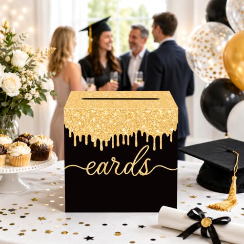 Black and Gold Wedding Card Box with Slot for Reception and Bridal Shower - color: Black Gold02