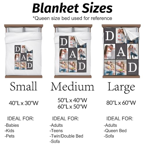 Printwoo Gifts for Dad Customized Blanket with Photo, Make a Personalized Fathers Day Blankets with Picture to My Dad Custom Memories Souvenir Throw Blanket for Best Daddy Ever - color: 6 Photo-3