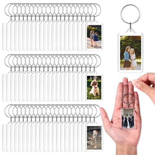 200 Pcs Clear Acrylic Photo Keychain, Transparent Picture Keychain, Blank Photo Insert Keyring, DIY Picture Frame Keyring with Split Ring for Party Gift