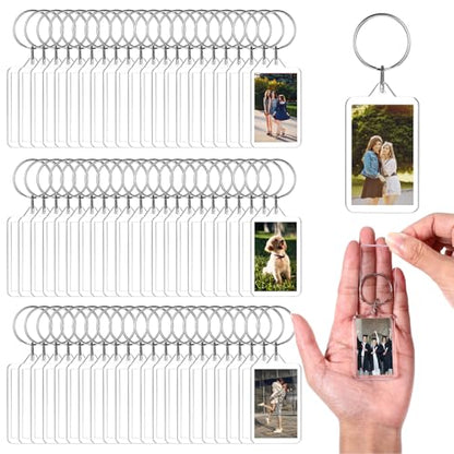 200 Pcs Clear Acrylic Photo Keychain, Transparent Picture Keychain, Blank Photo Insert Keyring, DIY Picture Frame Keyring with Split Ring for Party Gift