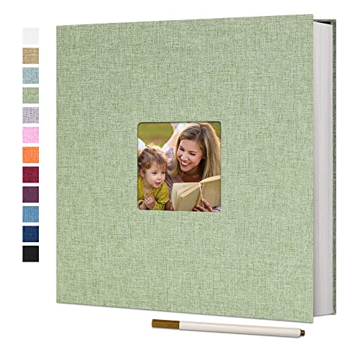 Vienrose Large Photo Album Self Adhesive for 4x6 8x10 Pictures Linen Scrapbook Album DIY 40 Blank Pages with A Metallic Pen - color: Grassgreen, size: 11"x10.6" 40Pages