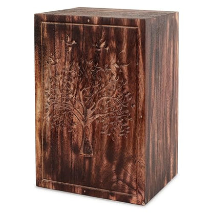 Hashcart Tree of Life Wooden Cremation Urn, Human Ashes 110 Lbs | Solid Wood, Handcarved, Adult Male Female, Mom Dad, Sympathy Gift, Burial Display