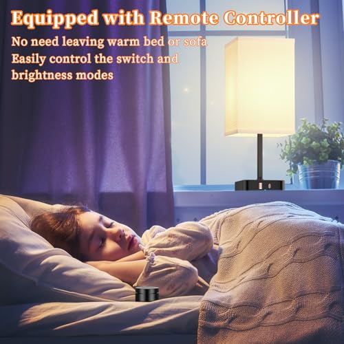 Bedroom Nightstand Lamp with Charger, Touch Table Lamps with Remote Control - color: Milky White