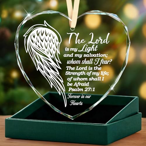 Sympathy Gifts – Christian Religious Heart Glass Ornament for Memorial Gifts, Condolence, Bereavement, In Loving Memory Gift for Loss of Mother Father Grandpa, Spiritual Comfort Home Decor Ornament - style: Heart-The Lord