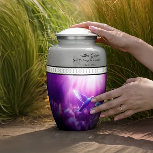 Gray Hummingbird Cremation Urn for Human Ashes – Personalized Tribute with Name & Dates, Elegant Adult Funeral Keepsake, Made in USA (Large) - color: Gray, size: Large