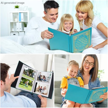Inspirational Leather Photo Album - Magnetic Self-Stick Family Memory Book | DIY Scrapbook Holds 3x5, 4x6, 5x7, 6x8 Pictures, Motivational Scrapbook Journal for Couples, Graduation & Life Journey Gifts - color: light blue-always remember