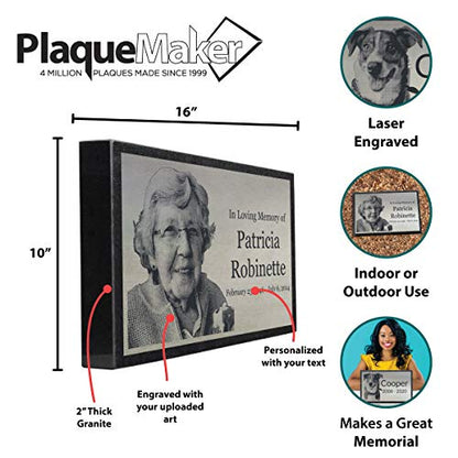 PlaqueMaker Stainless Steel and Granite Memorial Headstone - Markers for Lost Family Members, Infants, Loved Ones, Friends, Dogs, Cats, and Other Family Pets. (16 x 10 x 2) - size: 16 x 10 x 2"