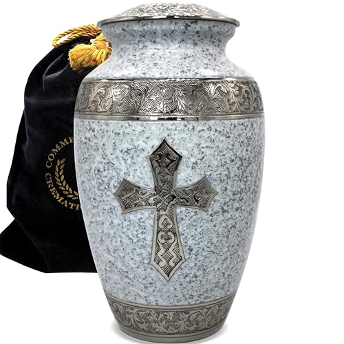 White Cross Cremation Urns for Human Ashes Adult Female Urns for Ashes - color: White, size: Large