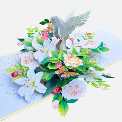CUTE POPUP Sympathy Pop Up Card, 3D Dove and White Lily Condolence Card – Sorry for Your Loss, Thinking of You, Bereavement Card for Loss of Loved One – Premium 6x8 Inch, Envelope Included - color: Lily
