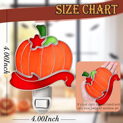 Stained Glass Pumpkin Luminous Night Light Halloween Decor - color: Pumpkin