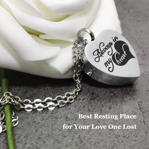 Small Urn for Human Ashes | Mini Urn, With Necklace, Heart Box, Memorial Gift - color: Black