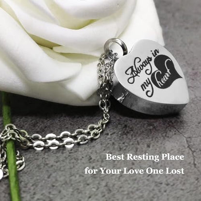Small Urn for Human Ashes | Mini Urn, With Necklace, Heart Box, Memorial Gift - color: Black