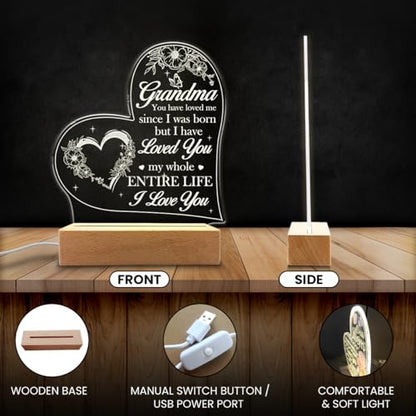 SANDJEST Acrylic Night Light Gifts for Grandmother, Sentimental Gifts for Grandma Nana Mimi on Birthday Christmas Valentines - color: Grandma