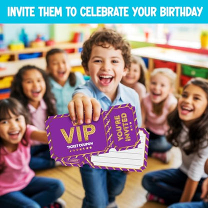 Purple Golden Vip Birthday Party Invitations, Movie VIP Invitations Card for Boys Girls (30 Cards & 30 Envelopes) - color: Purple Gold