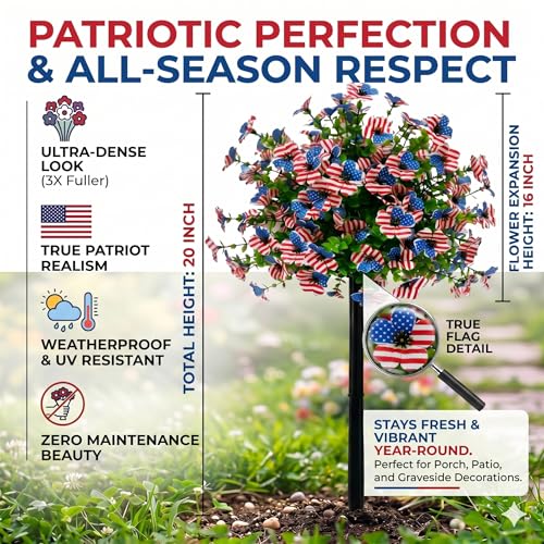 Patriotic Red White and Blue Artificial Flowers,Unique Flag Pattern - color: Patriotic Flag Print