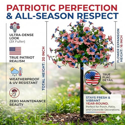 Patriotic Red White and Blue Artificial Flowers,Unique Flag Pattern - color: Patriotic Flag Print