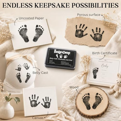 ReignDrop Baby Ink Pad for Hand and Footprints, Non-Toxic Acid-Free Keepsake Kit, Smudge-Proof Archival Ink Wipes Off Skin, for Scrapbook, Photo Album, Frames & Pet Paws, Baby Gift (Black) - color: Black