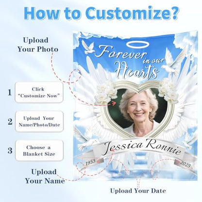 Personalized Sympathy Blanket Custom Memorial Blanket with Photos for Loss of Loved One in Loving Memory Bereavement Grief Gifts for Father Mother Husband Wife Friends (Style-5)