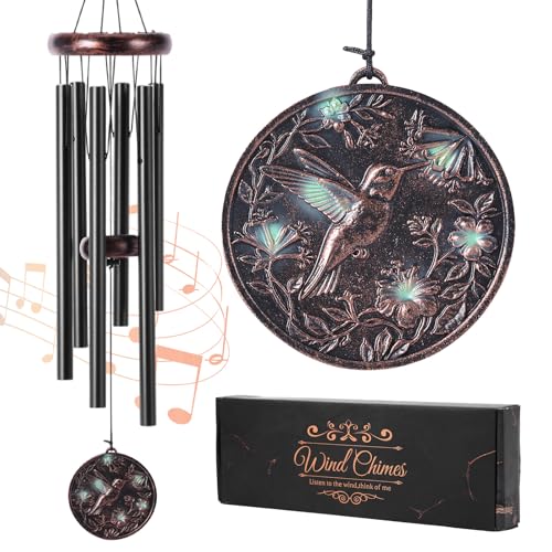 Hummingbird Wind Chimes for Outside – Vintage Hummingbird Deep Tone Wind Chime 3D Resin Embossed Copper Wind Catcher Outdoor Clearance, Outdoor Garden Hanging Decor, Memorial Sympathy Gift - color: Hummingbird