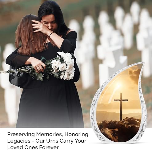 Christ Sunset Large Urns for Human Ashes Adult Women - Funeral Urn for Human Ashes Adult Man - Burial Gift for Cremains - 10inch & 200 Cubic Inches Capacity Include Velvet Bag - color: Christ With Sunset View 4