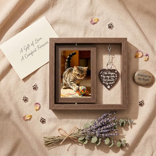 Dog Memorial Gifts for Loss of Dog - Brown 4x6 Rotating Wooden Picture Frame - Pet Memorial Gifts - Loss of Cat Sympathy Bereavement Remembrance Gift - color: Brown