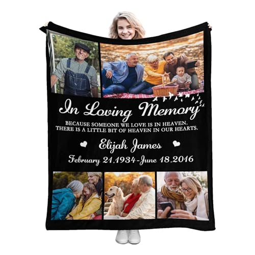 Customize Memorial Blanket with Photos for Loss of Loved One - Printed in USA Loving Memory Personalized Sympathy Blankets for Loss of Husband Wife Family Friend Pet in Loving Memory - color: Color 10