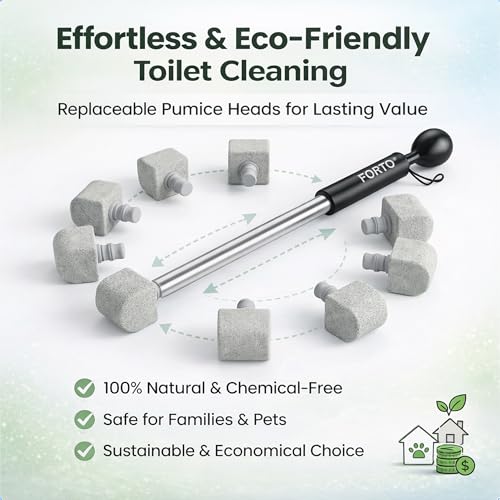 Pumice Stone Toilet Cleaner with Long Handle – 8 Refills for Hard Water - color: Black