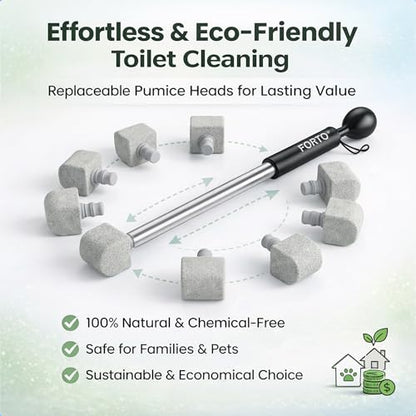 Pumice Stone Toilet Cleaner with Long Handle – 8 Refills for Hard Water - color: Black
