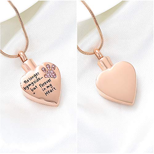 memorial jewelry No Longer by My Side,But Forever in My Heart Carved Locket Cremation Urn Necklace for Pet Dog Cats - color: RoseGold-Pink