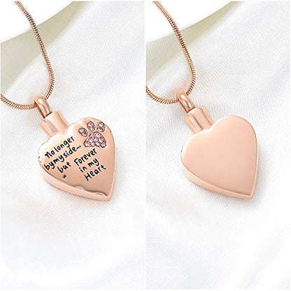 memorial jewelry No Longer by My Side,But Forever in My Heart Carved Locket Cremation Urn Necklace for Pet Dog Cats - color: RoseGold-Pink