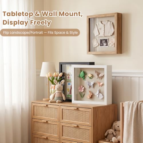 Love-KANKEI Deep Shadow Box 11x11,Solid Wood Frame,Memory Box,Rustic White - color: White, size: 11 x 11