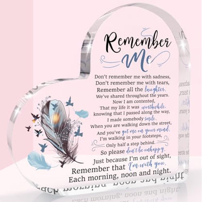 Sympathy Gift, Loss of Loved One Loss of Family Member Condolence Gifts | Condolence Gift for Loss of Loved One, Sentimental Gifts, Bereavement Gift Heart Shaped Acrylic Sign Memorial Remember Me - color: Memorial Sympathy