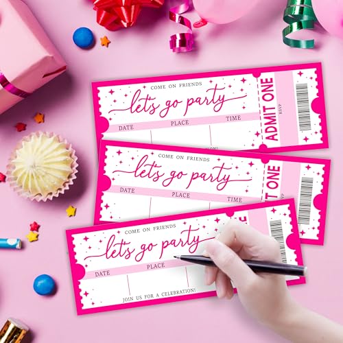 Let's Go Party Birthday Invitation -20 Pink Theme Double-Sided Fill In Style VIP Ticket Invites With 20 Envelopes For Girls -Party Favor & Supplies (3 X 8 In) -A11 - color: Pink polka dots A