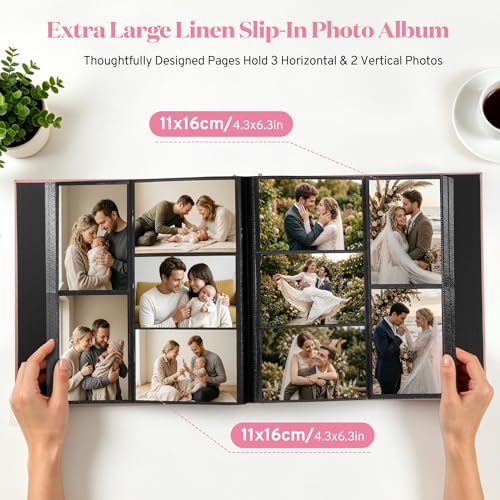 DazSpirit 4x6 Photo Album, 600 Photos, Large Capacity, Linen Hardcover | Pink Floral Photo Book, Acid-Free Slip-In Pages, Memory Album for Wedding, Baby, Anniversary, Travel and Family Photos - color: Pink
