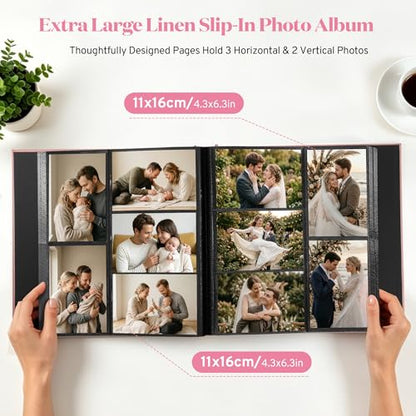 DazSpirit 4x6 Photo Album, 600 Photos, Large Capacity, Linen Hardcover | Pink Floral Photo Book, Acid-Free Slip-In Pages, Memory Album for Wedding, Baby, Anniversary, Travel and Family Photos - color: Pink